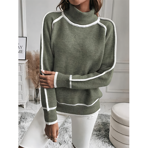 Daphne | Pull Olive Pour Femme | Col Roulé