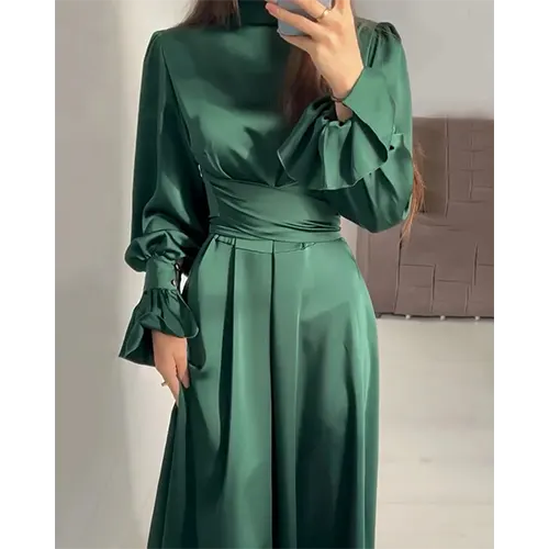 Bertha | Robe Verte À Manches Longues Pour Femme | Maxi