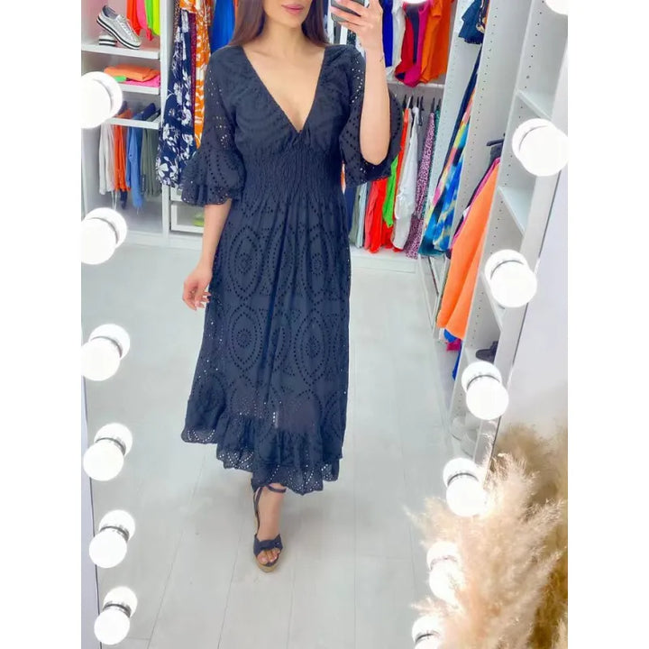 Blanca | Robe À Volants À Manches Mi Longues Pour Femme | Maxi