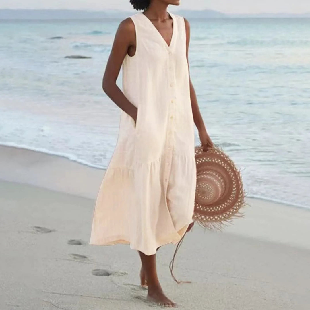 Delaney | Robe De Plage D'été À Col En V Pour Femme | Midi