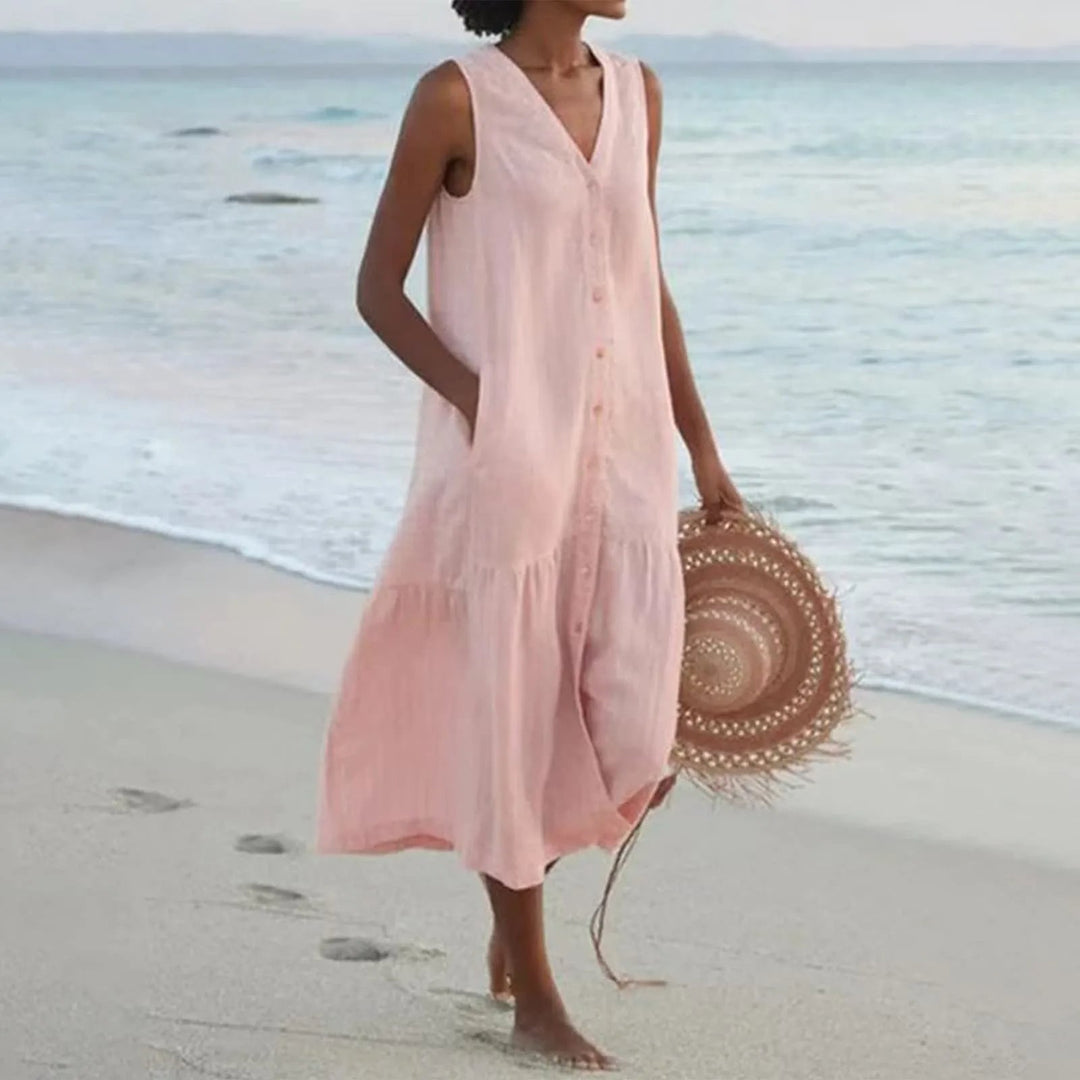 Delaney | Robe De Plage D'été À Col En V Pour Femme | Midi