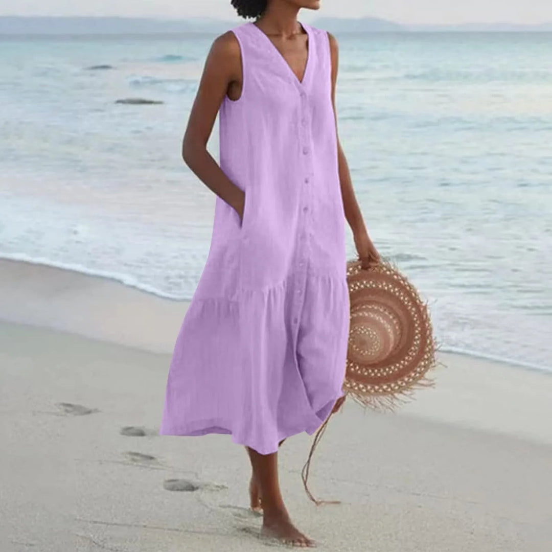 Delaney | Robe De Plage D'été À Col En V Pour Femme | Midi