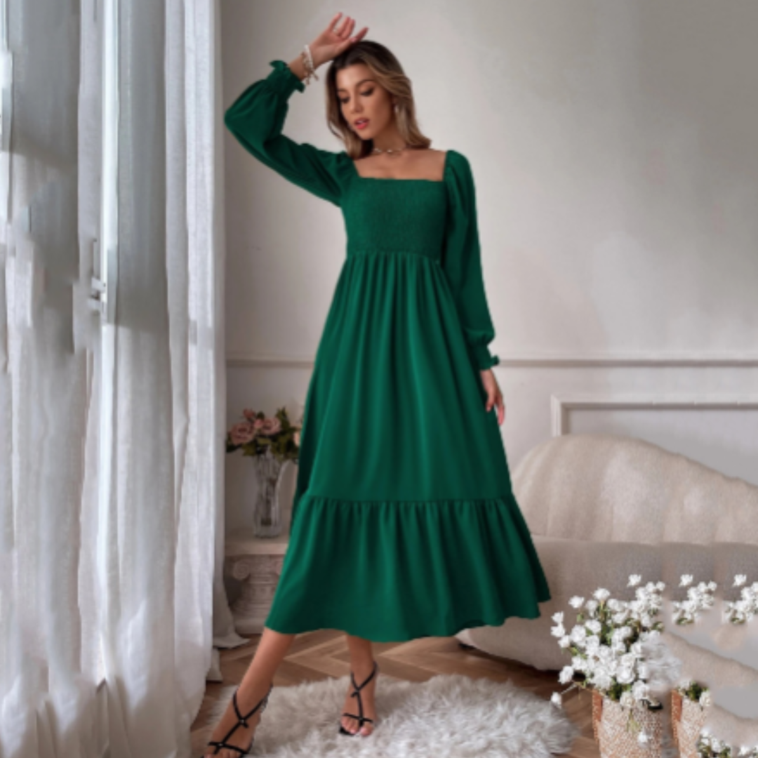 Elenalyn | Robe D'été À Manches Longues Bouffantes Pour Femme | Midi