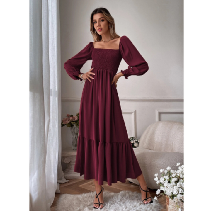 Elenalyn | Robe D'été À Manches Longues Bouffantes Pour Femme | Midi