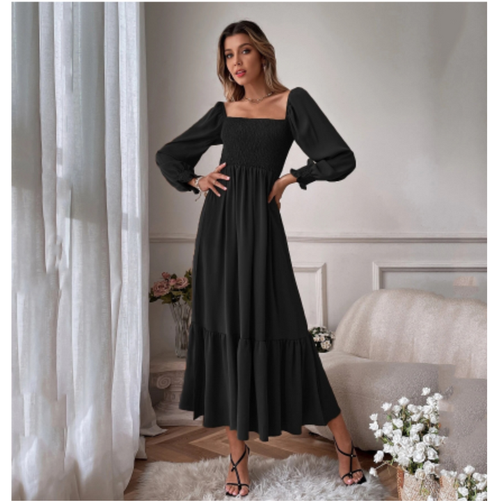 Elenalyn | Robe D'été À Manches Longues Bouffantes Pour Femme | Midi